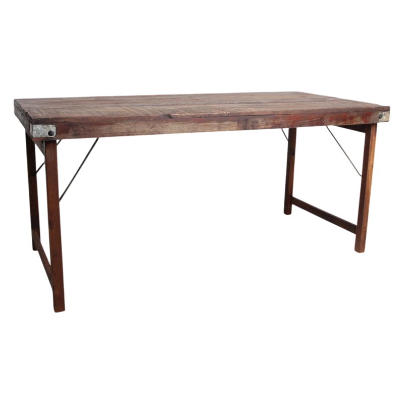 Table à manger en bois recyclé brun et métal vintage – 165x75 cm