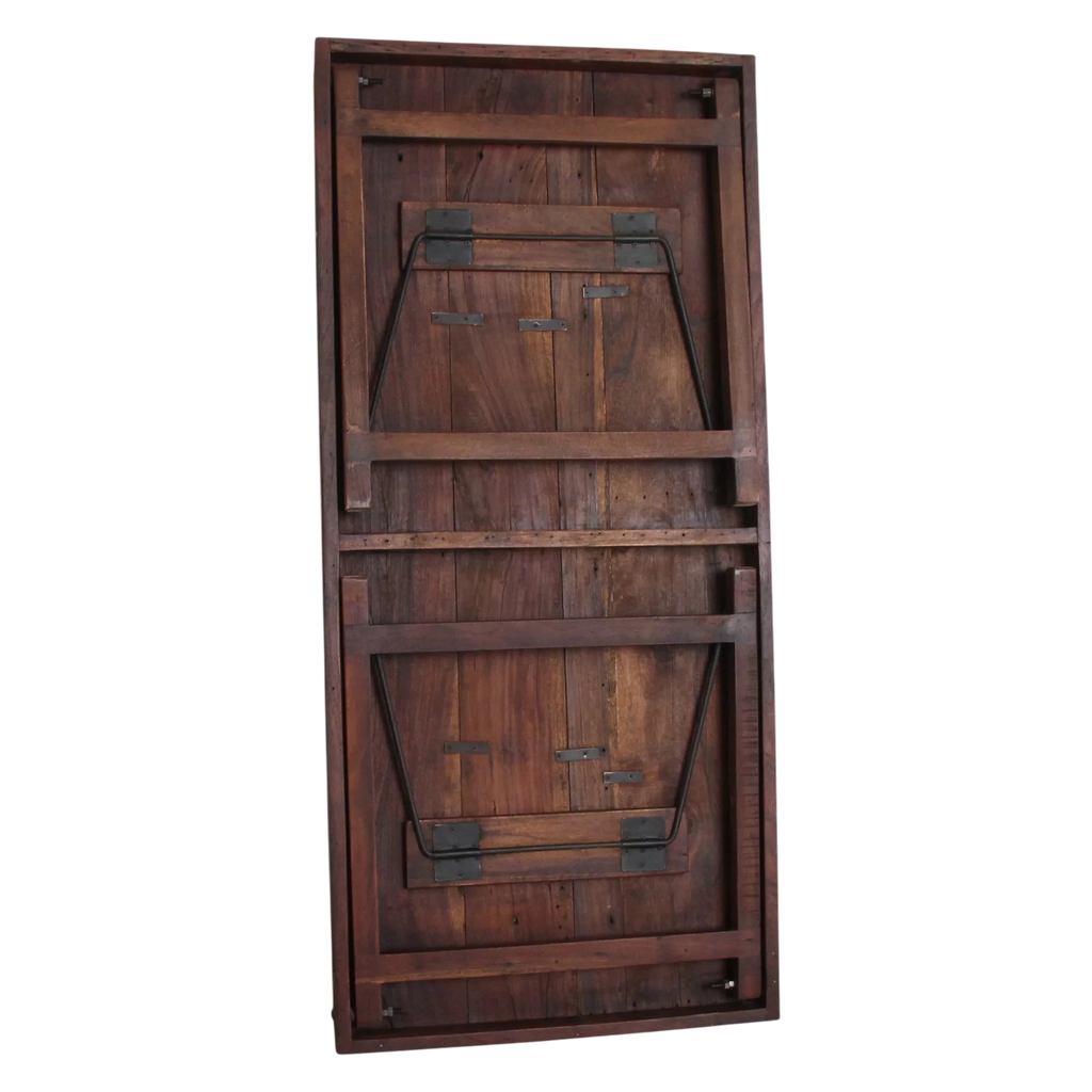 Table à manger pliante en bois recyclé brun et métal vintage, 165x75 cm