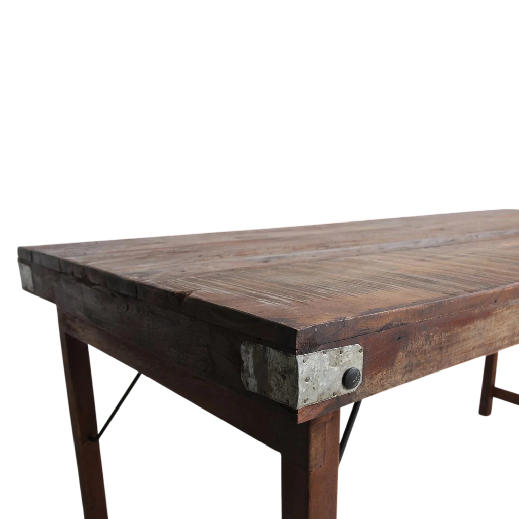 Table à manger en bois recyclé brun et métal vintage, 165x75 cm