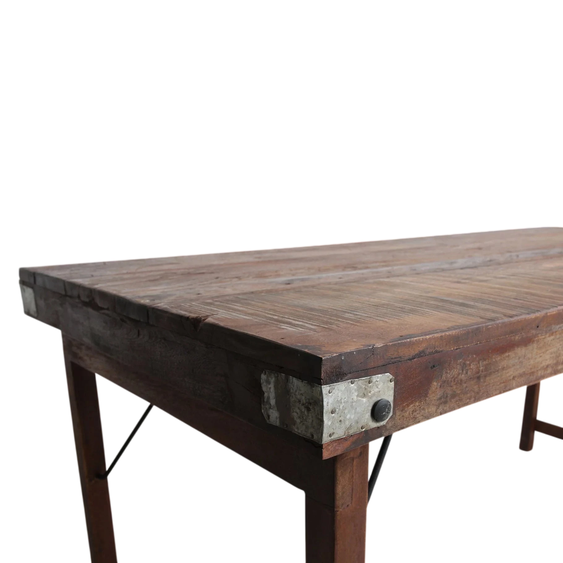 Table à manger en bois recyclé brun et métal vintage, 165x75 cm
