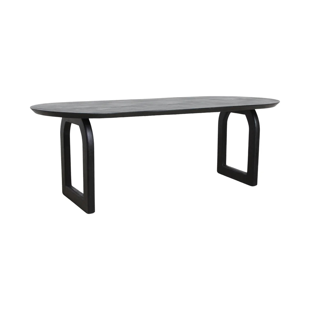 Table à manger oblongue en bois noir, pieds arche ajourés 200x90 cm