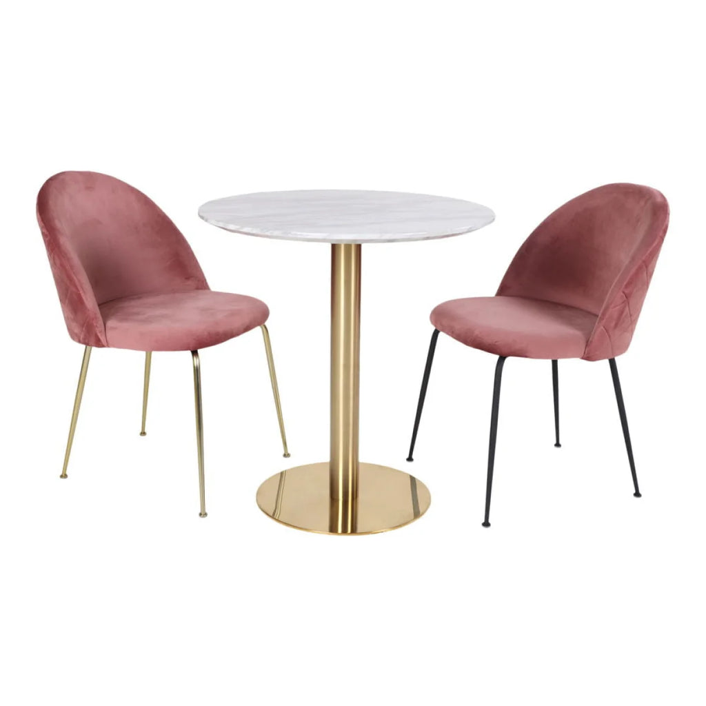 Table à manger ronde marbre blanc pied doré métal Ø70 cm
