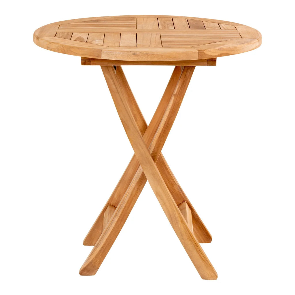 Table ronde pliante en teck clair brun, Ø70 cm pour extérieur