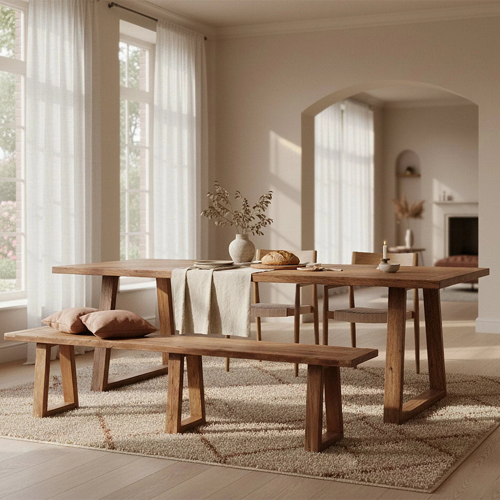 Table à manger rustique en teck recyclé FSC 200x90 cm