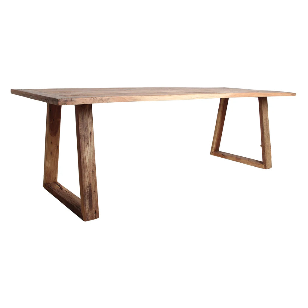Table à manger en teck recyclé pieds trapézoïdaux 240x90 cm