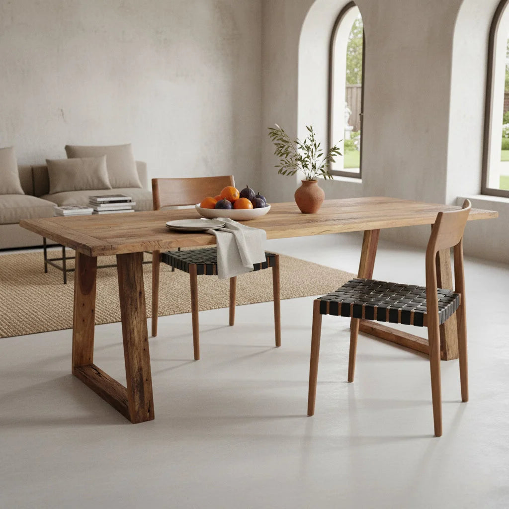 Table à manger en teck recyclé pieds trapézoïdaux 240x90 cm