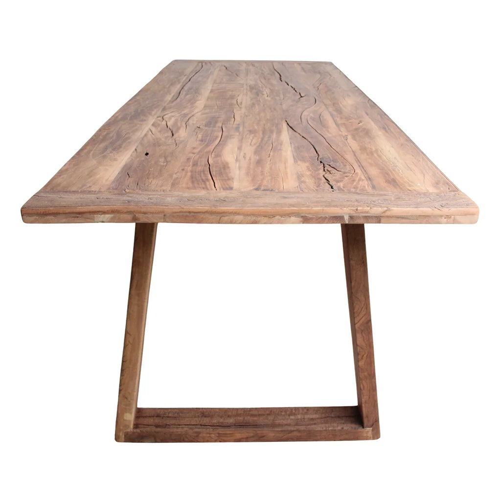 Table à manger en teck recyclé 240x90 cm, fini rustique vieilli