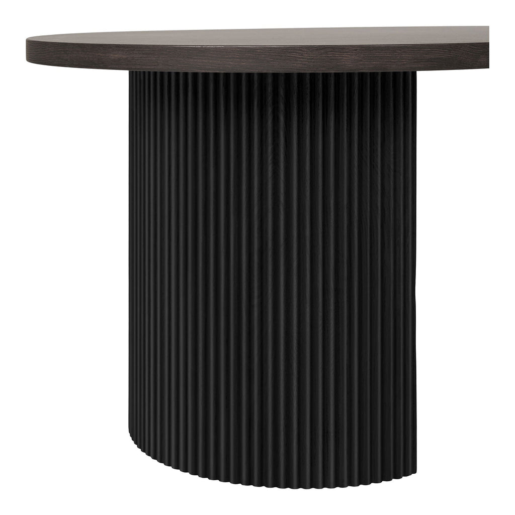 Table basse ovale en bois foncé avec pieds noirs texturés 60x120 cm