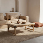 Table basse rectangulaire en bois naturel avec renforts métalliques 120x75 cm