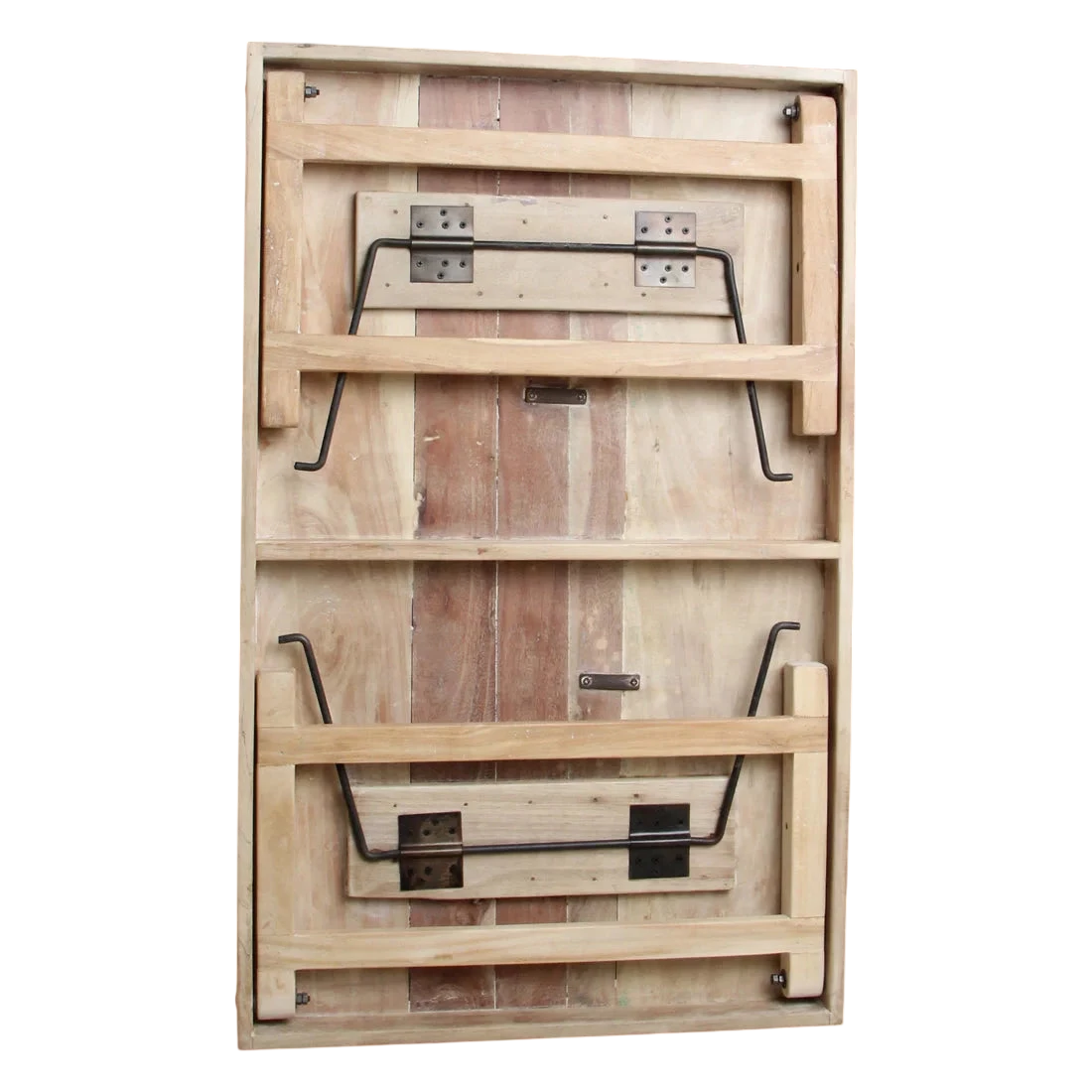 Table basse rectangulaire en bois naturel avec renforts métalliques pliables 120x75 cm