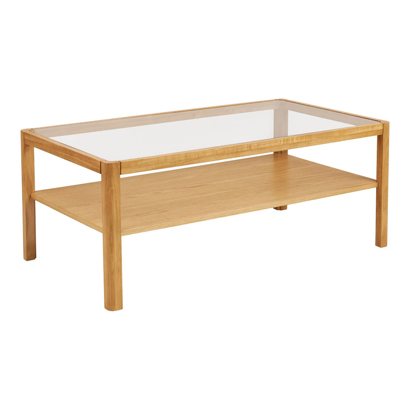 Table basse rectangulaire chêne clair et verre trempé pour salon – 110x60 cm