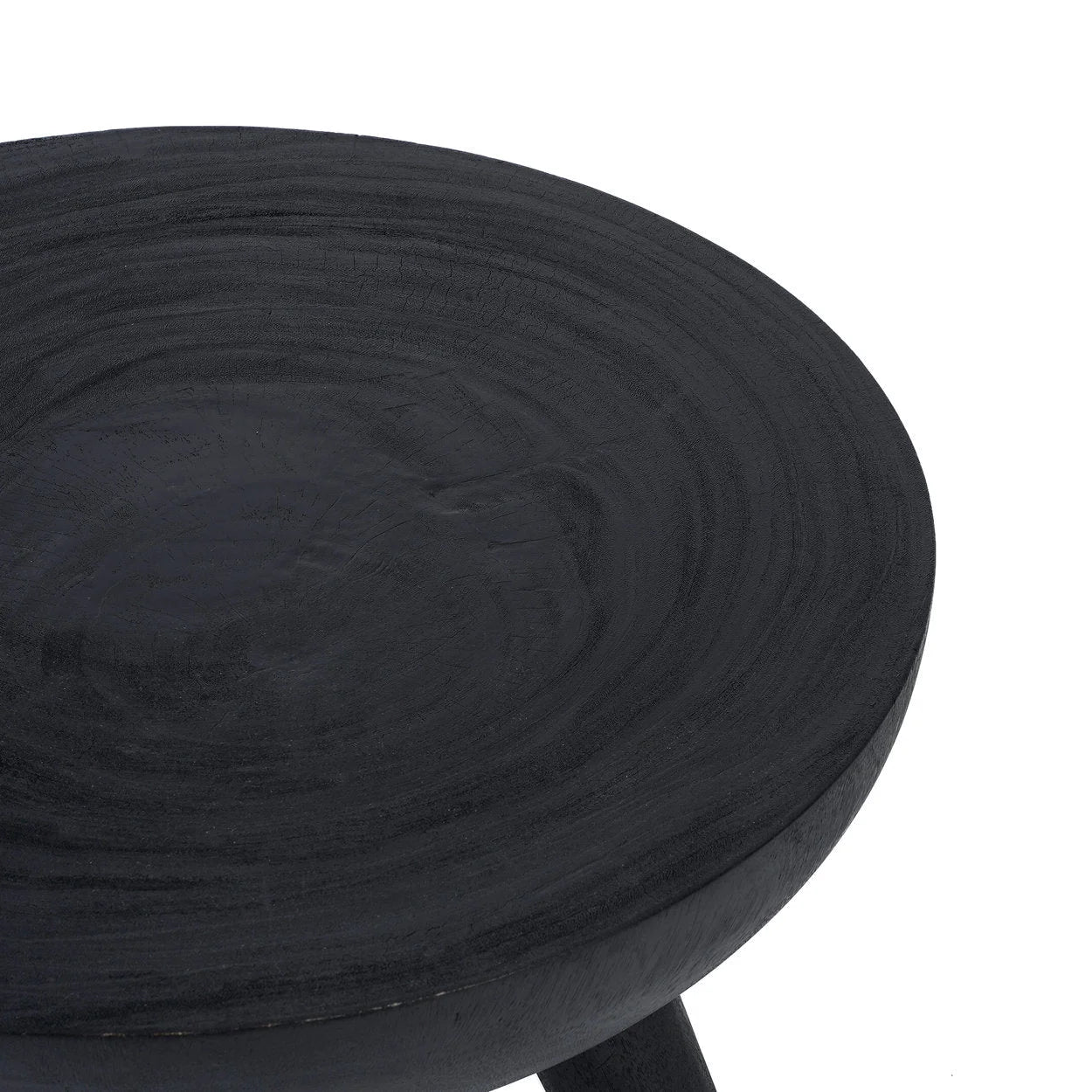 Table basse ronde en bois noir texturé – Ø78 cm