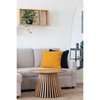 Table basse ronde en chêne plaqué naturel, Ø70 cm, base radiale cannelée