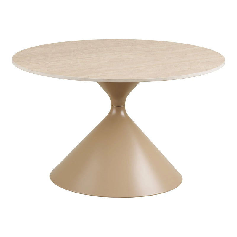 Table basse ronde effet travertin sable pied conique en acier – Ø70 cm
