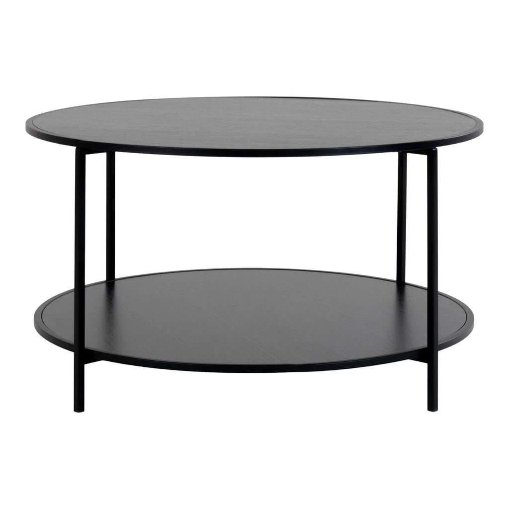 Table basse ronde noire en acier et bois Ø80 cm à deux plateaux