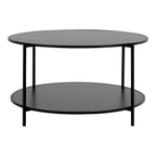Table basse ronde noire en acier et bois Ø80 cm à deux plateaux