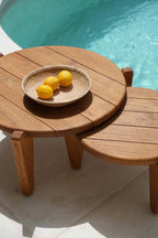 Table basse ronde en teck recyclé pour extérieur naturel – Ø70 cm