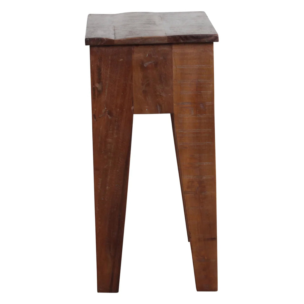 Tabouret en bois recyclé marron, niche ouverte, 50x30 cm, patiné