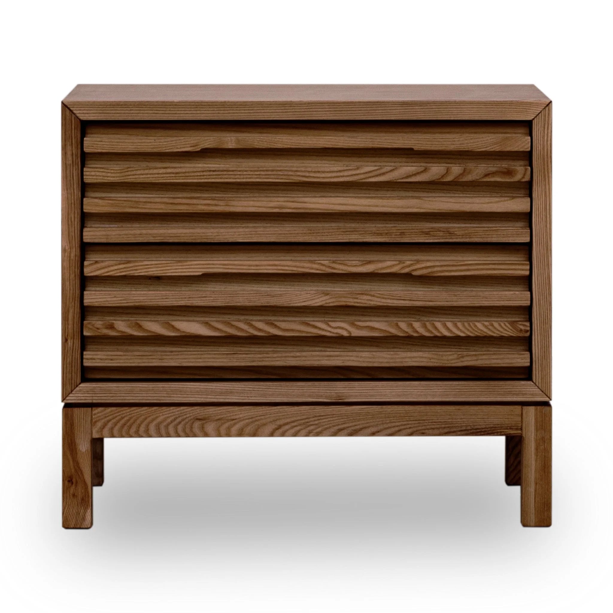 Table de chevet en frêne rainuré roux, 61x41 cm, minimaliste