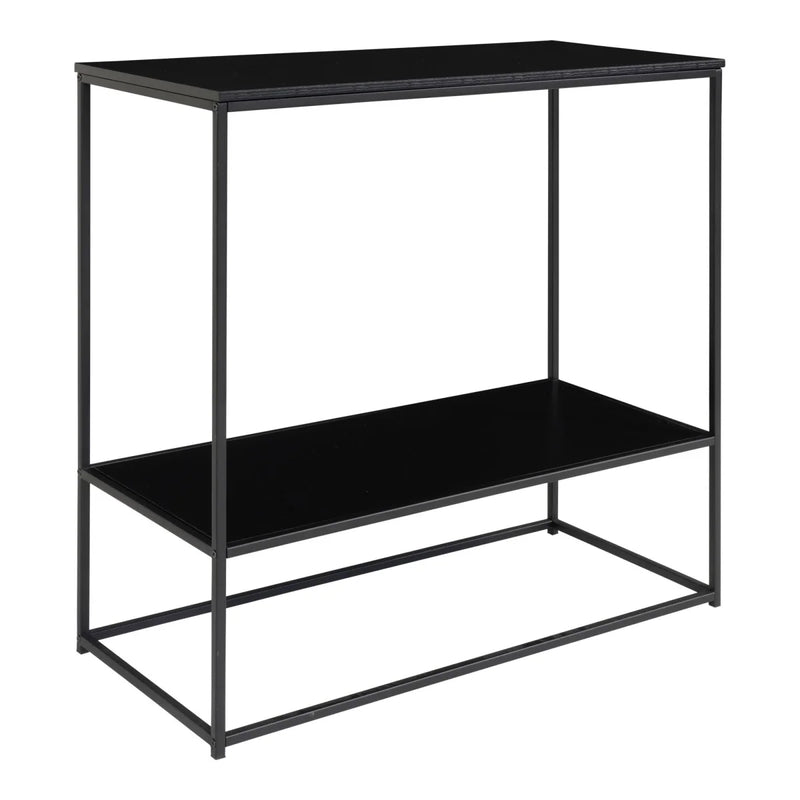 Table console noire en métal avec étagères rectangulaires – 80x36 cm