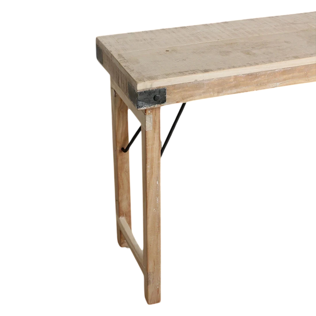 Console pliante en bois recyclé clair 170x40 cm avec ferrures noires