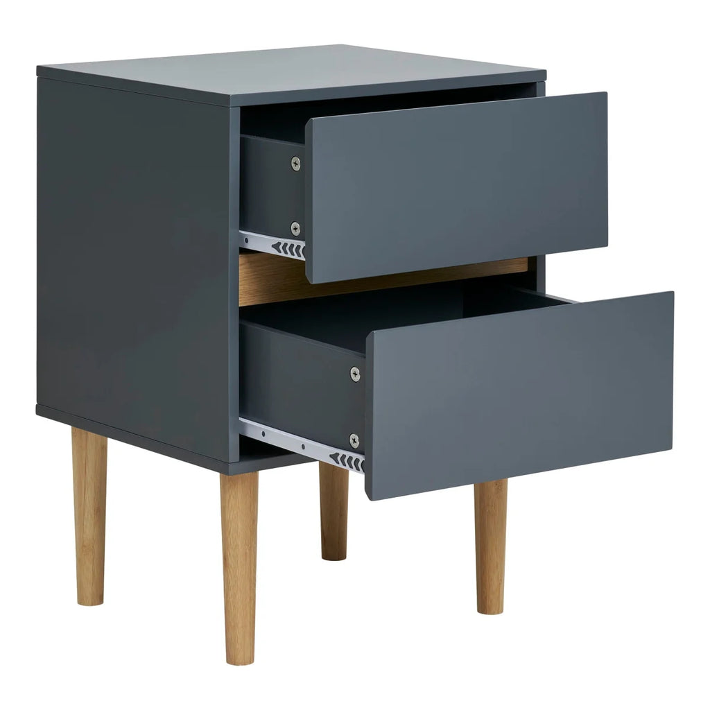 Table d’appoint moderne grise MDF 2 tiroirs bois clair 40x35x55
