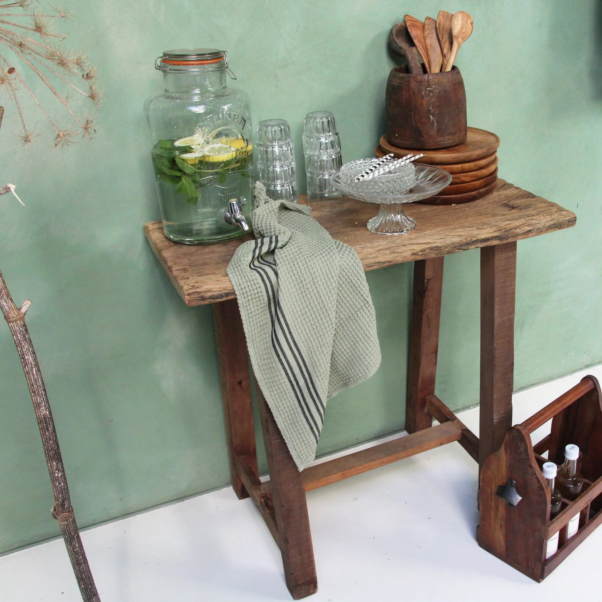 Table d’appoint en bois recyclé organique brun, 85x43 cm, rustique