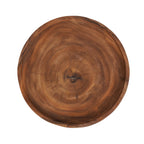 Plateau rond en bois de suar naturel avec grain visible et bords naturels