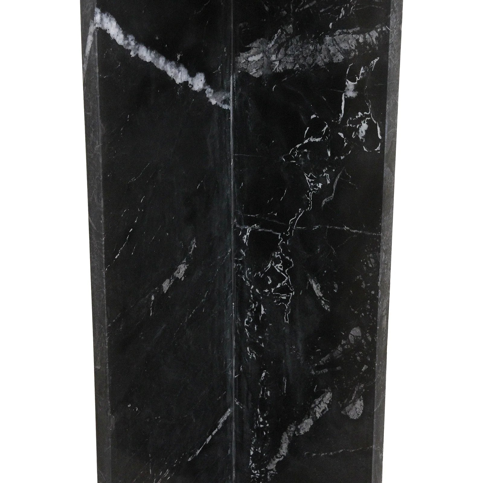 Table d’appoint carrée en marbre noir veiné à piètement croisé sculptural