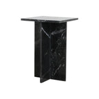 Table d’appoint carrée en marbre noir veiné avec piétement croisé sculptural