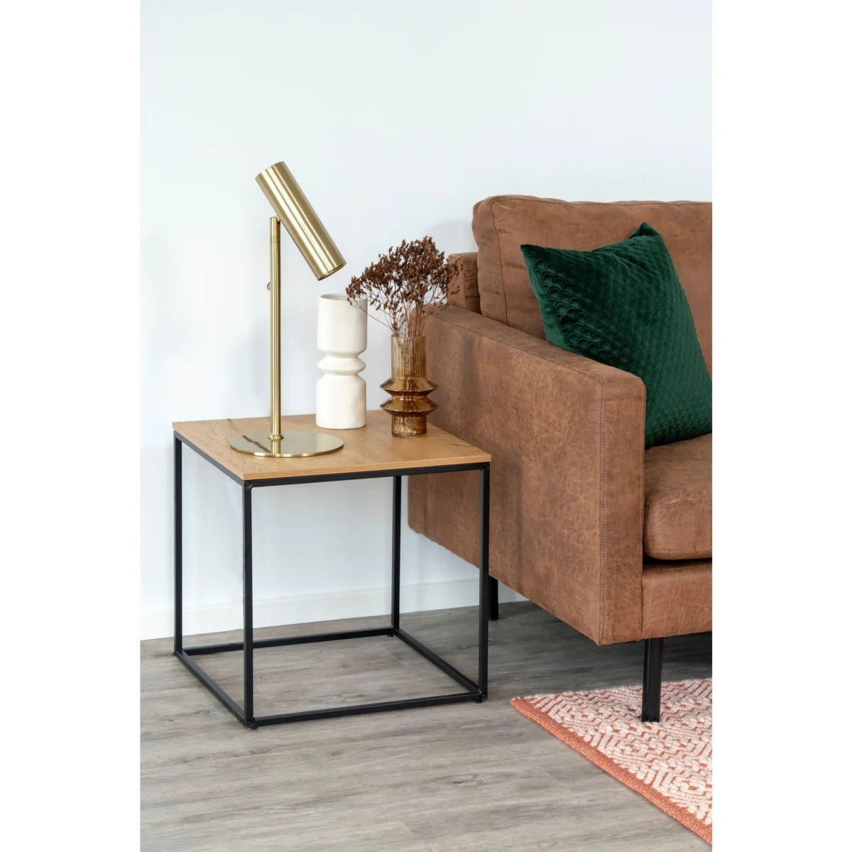 Table d’appoint moderne chêne 45x45 cm cadre acier noir