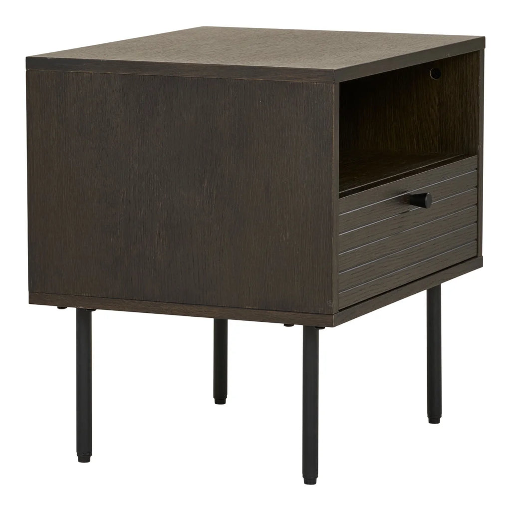 Table d’appoint en chêne fumé 50x40x50 cm avec tiroir et étagère