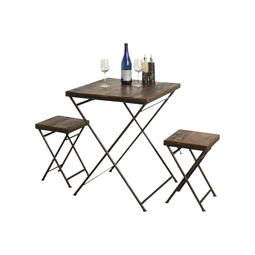 Table d’appoint pliante en bois recyclé et métal brun vieilli 60x60 cm