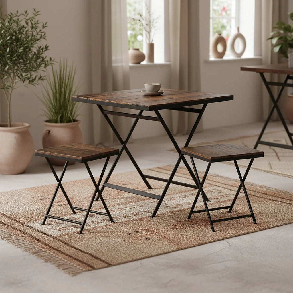 Table d’appoint pliante en bois recyclé et métal brun vieilli 60x60 cm