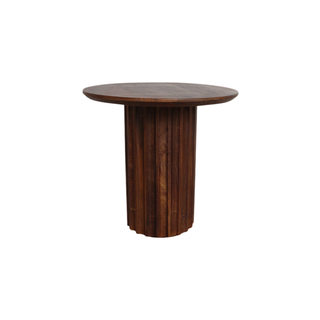 Table d’appoint ronde en bois brun foncé pied colonne cannelé Ø50 cm