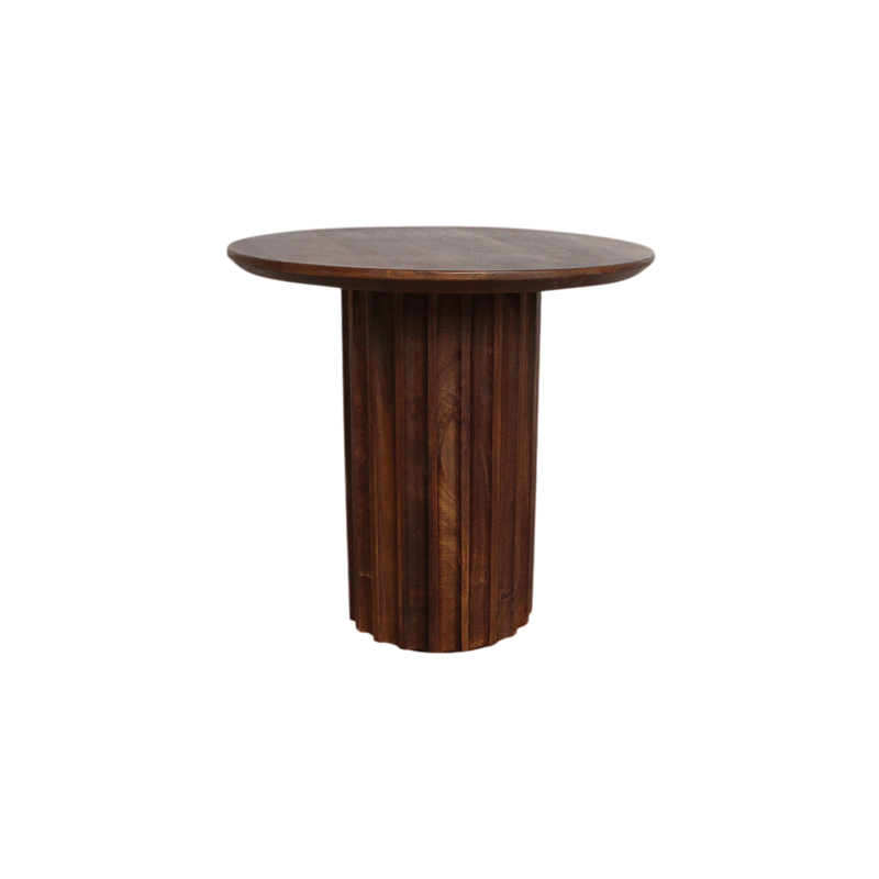 Table d’appoint ronde en bois brun pied colonne cannelé – Ø50 cm