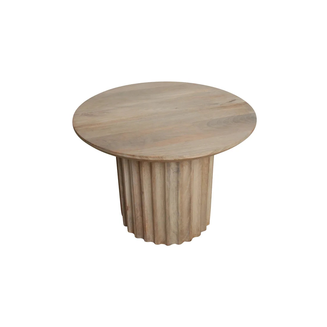 Table d’appoint ronde en bois de manguier clair sculpté, Ø55 cm