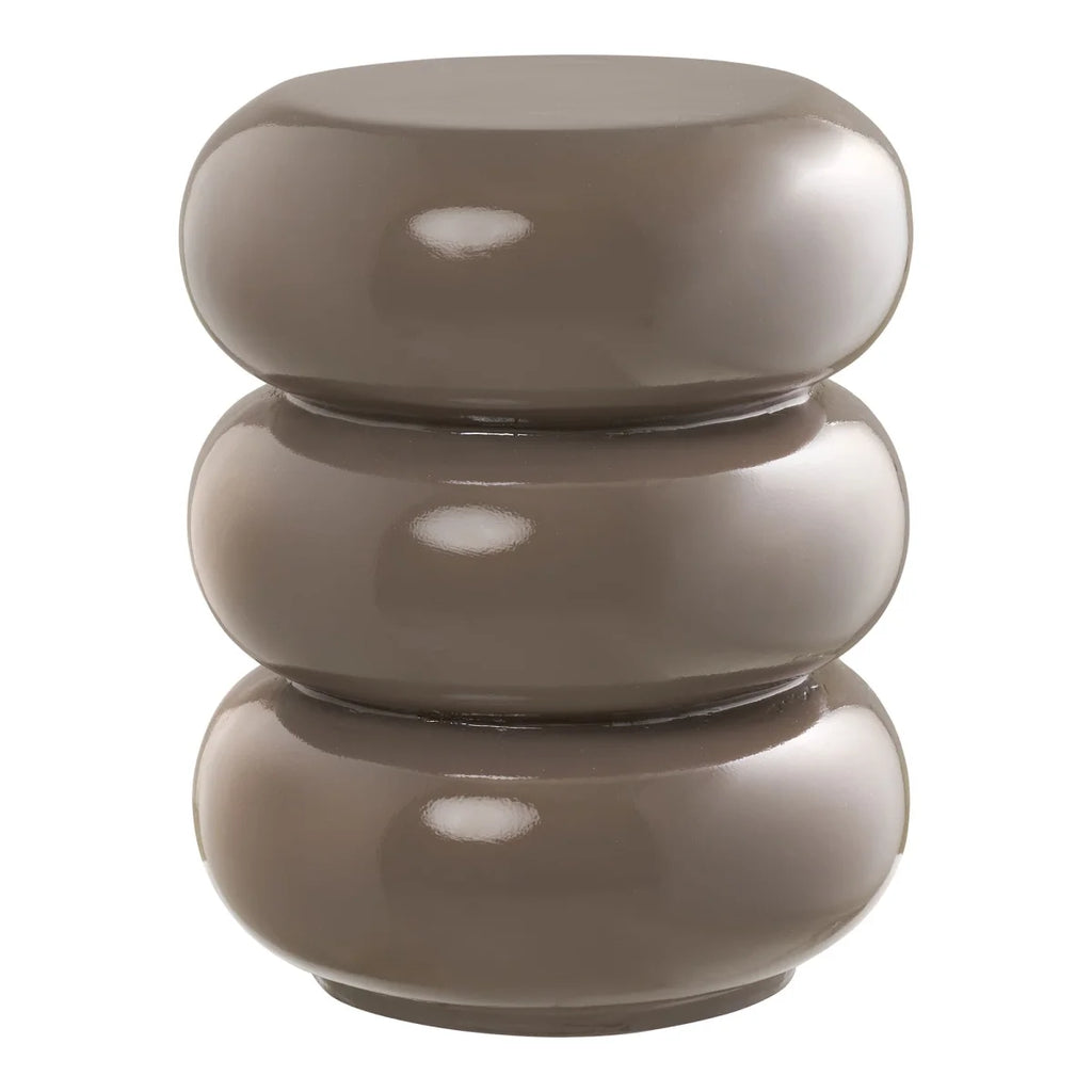 Tabouret en céramique taupe brillante, 3 étages ronds empilés Ø35,5 cm