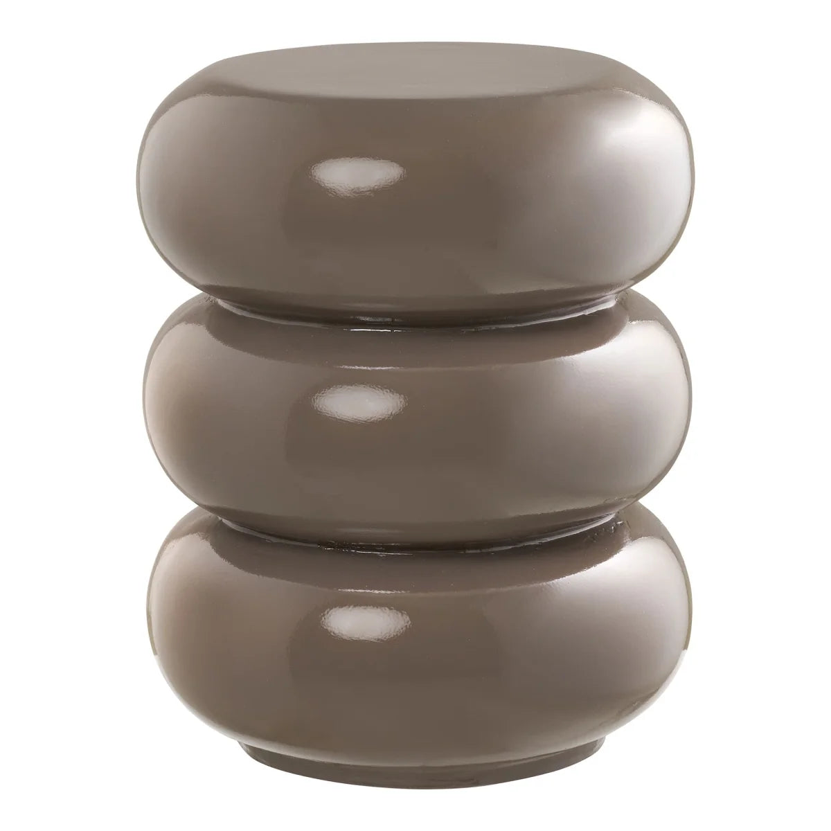 Tabouret en céramique taupe brillante, 3 étages ronds empilés Ø35,5 cm