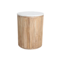 Table d’appoint ronde en marbre blanc et bois clair cannelé, Ø40 cm
