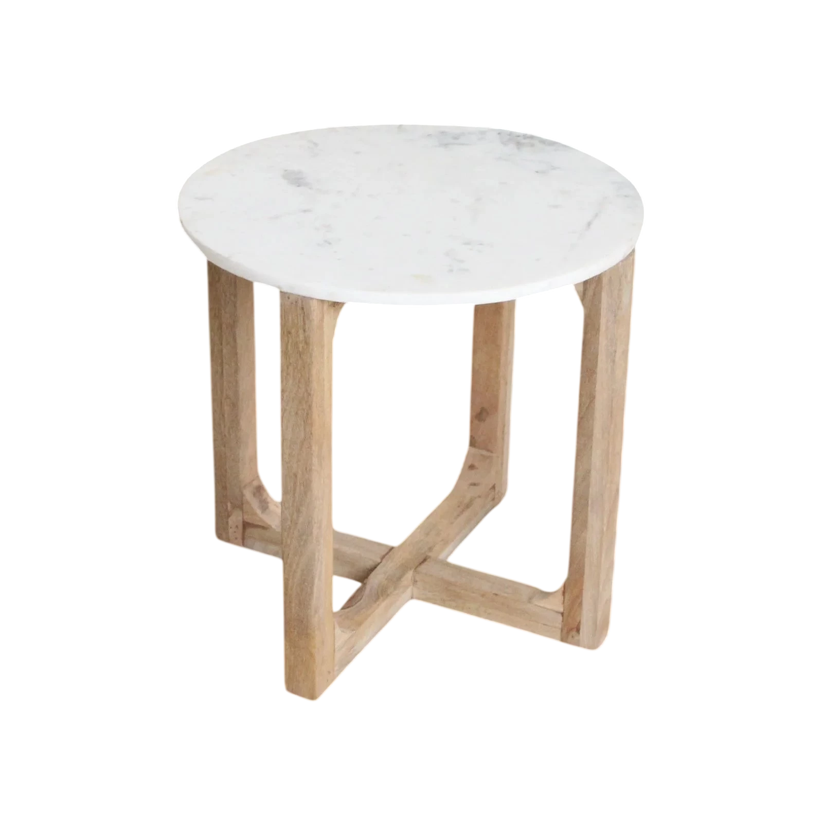 Table d’appoint ronde minimaliste marbre blanc et bois clair Ø50 cm