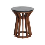 Table d’appoint ronde en marbre gris foncé et bois de manguier brun – Ø40 cm