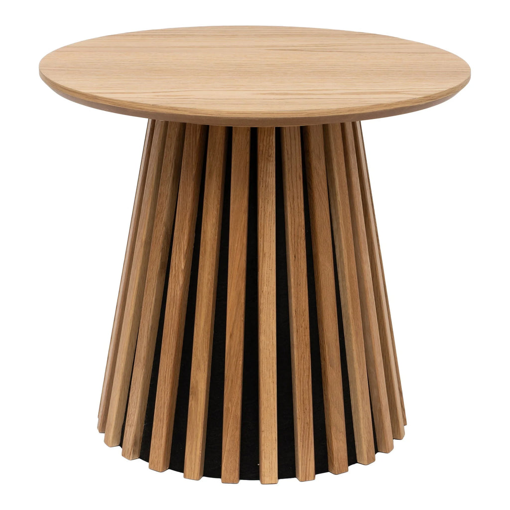 Table d’appoint ronde en placage chêne avec pied graphique à lattes Ø50 cm
