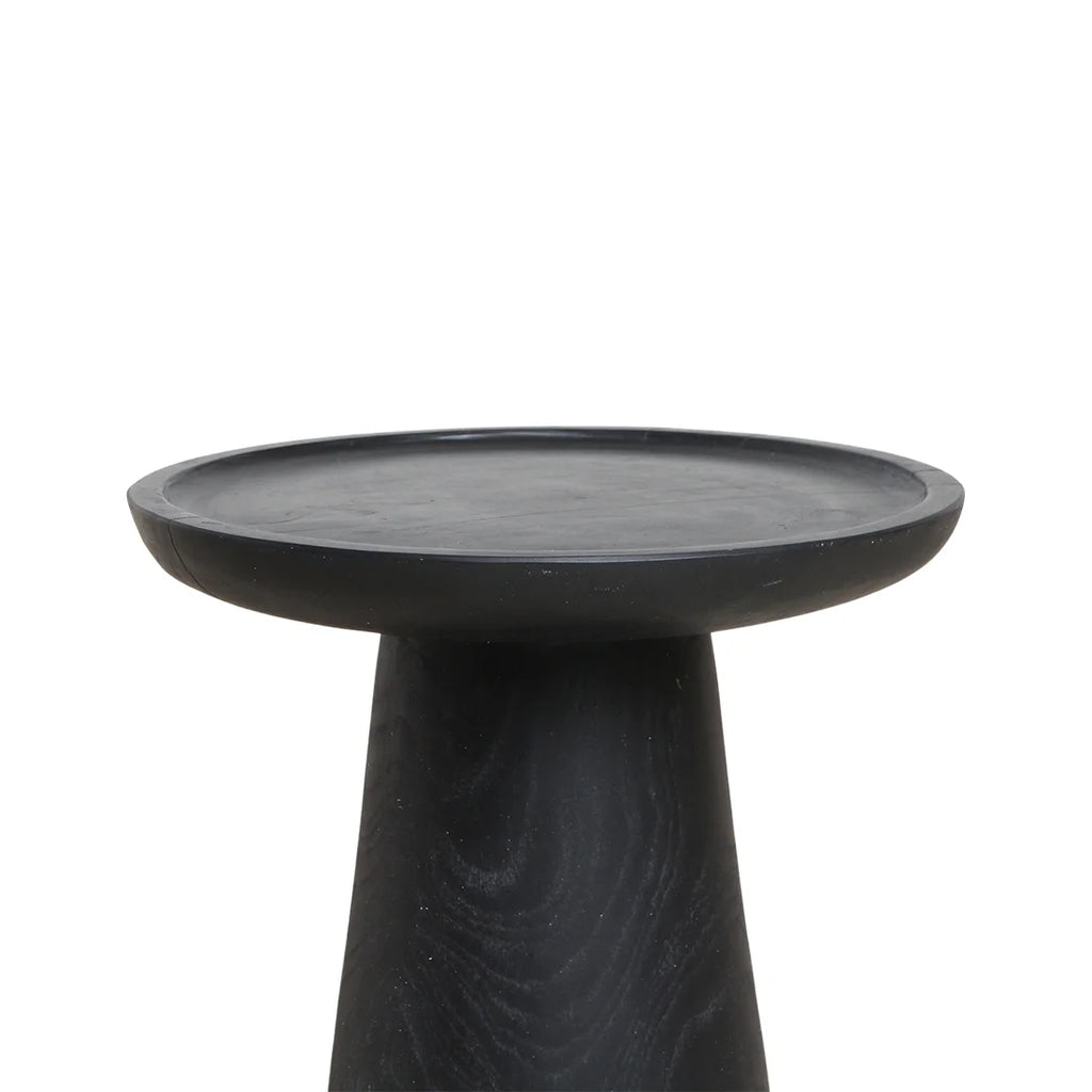 Pédestal en pierre grise foncée, top rond lisse, base cylindrique effilée