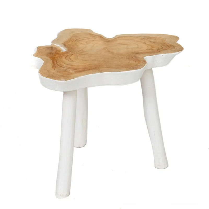 Table d'appoint en teck forme organique blanc naturel
