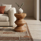 Table d’appoint en teck massif forme sablier H45 cm finition naturelle