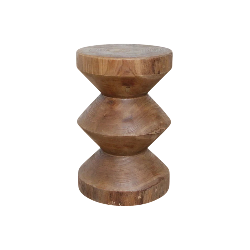 Table d’appoint en teck massif forme sablier finition naturelle – H45 cm