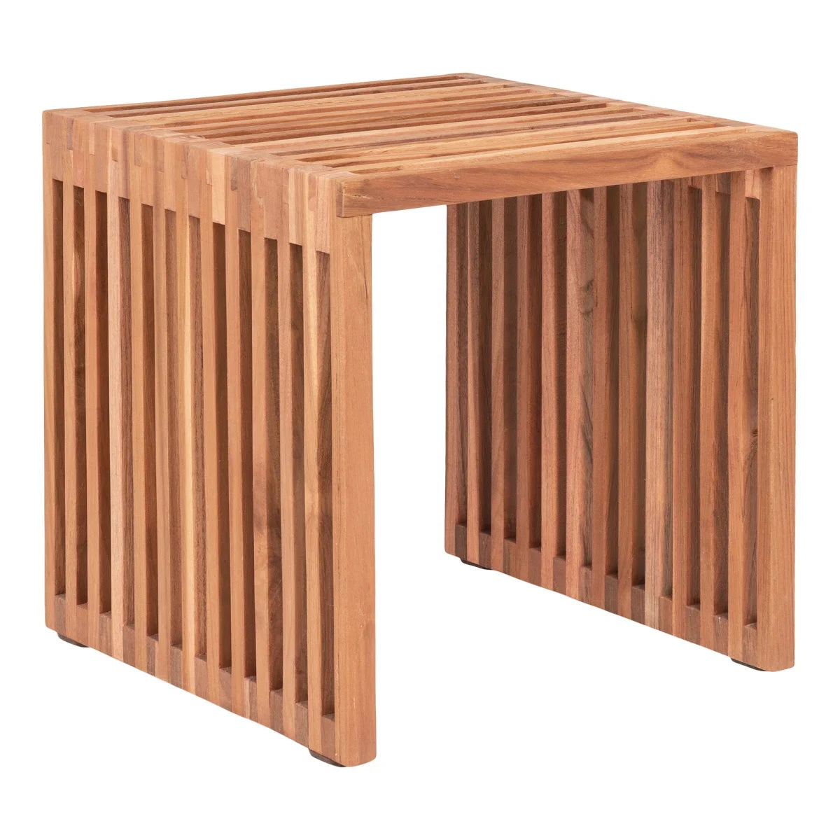 Table dappoint en teck naturel 40x40 cm bois carré à lattes