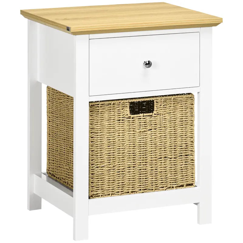 Table de chevet avec panier en rotin