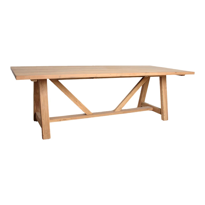 Table de jardin en teck massif pieds tréteaux - 240x100 cm